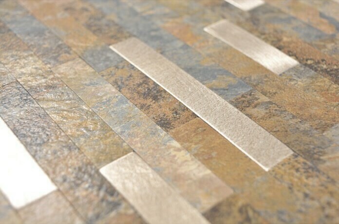 bastoncini autoadesivi in vinile mosaico aspetto pietra aspetto ardesia oro ruggine piastrelle backsplash parete cucina MOS200-MSG
