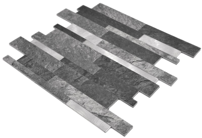 Mosaico vinilico autoadesivo a bastoncini aspetto pietra quarzo antracite argento piastrelle backsplash parete cucina MOS200-32BS
