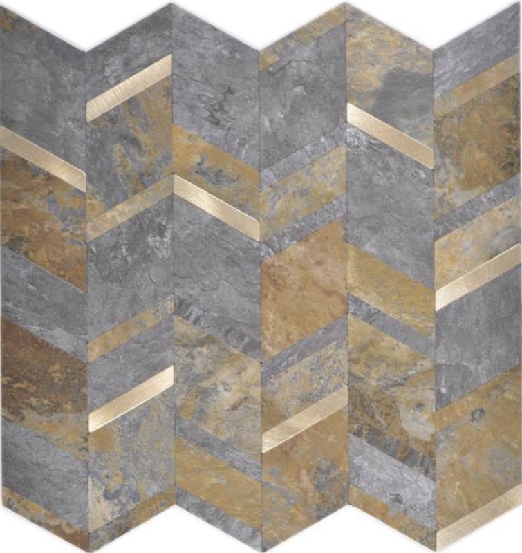 rivestimento murale autoadesivo piastrelle backsplash vinile aspetto pietra aspetto freccia ruggine antracite oro MOS200-48MRG