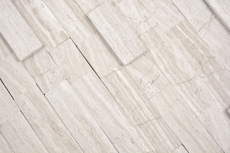 bastoncini autoadesivi mosaico composito pietra naturale Traverin beige piastrelle backsplash cucina parete ottica MOS200-M02