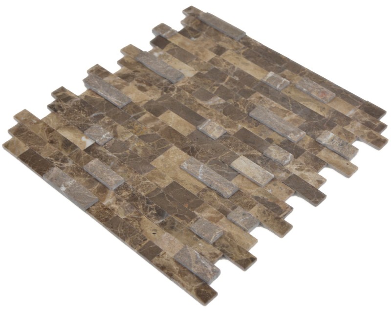 bastoni autoadesivi mosaico composito pietra naturale emparador marrone piastrelle backsplash cucina parete look MOS200-M52