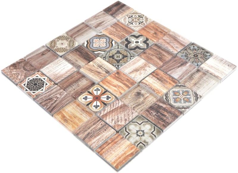 Piastrella a mosaico patchwork marrone beige marrone effetto legno per cucina MOS160-w200