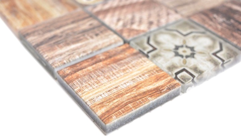 Piastrella a mosaico patchwork marrone beige marrone effetto legno per cucina MOS160-w200