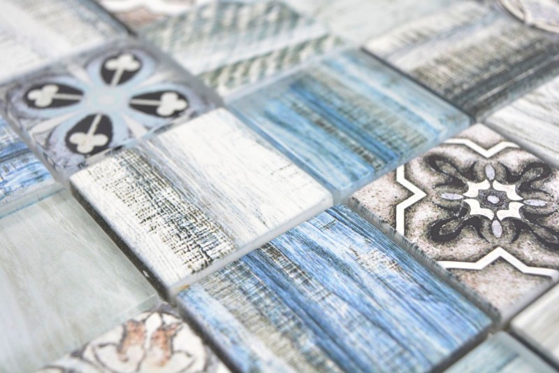 Mosaico patchwork mix azzurro azzurro Mosaico muro look legno cucina MOS160-w300