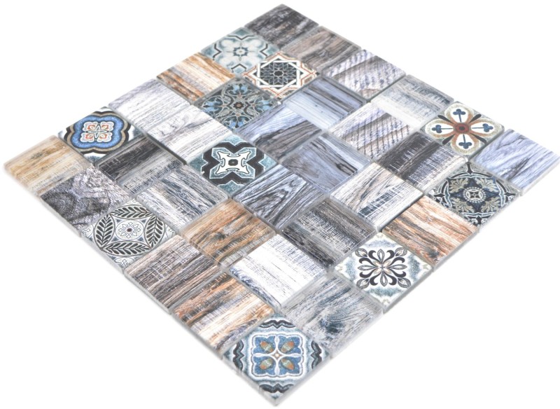 Piastrella a mosaico patchwork blu grigio effetto legno MOS160-w400