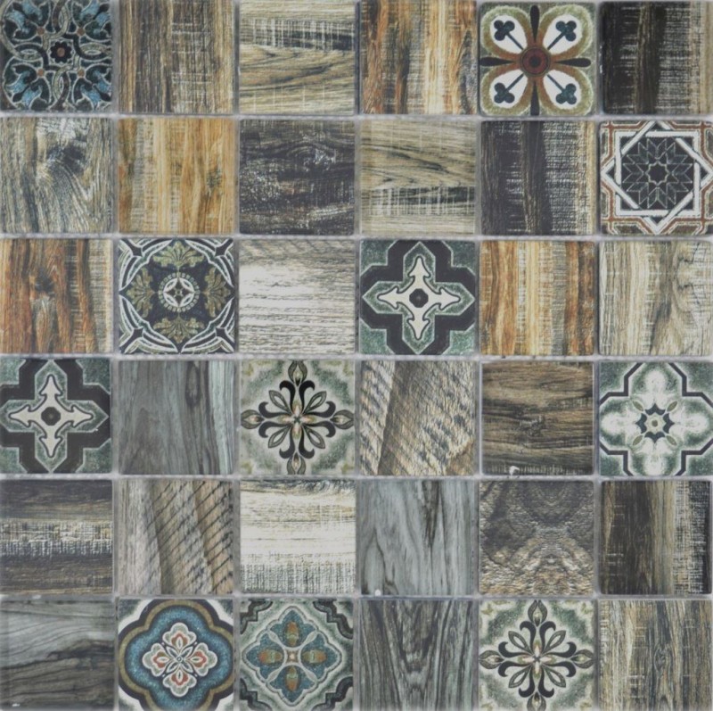 Piastrella a mosaico patchwork casa mare aspetto legno RETRO vintage blu verde parete cucina piastrelle backsplash bagno MOS160-w500