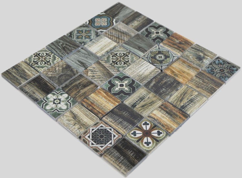 Piastrella a mosaico patchwork casa mare aspetto legno RETRO vintage blu verde parete cucina piastrelle backsplash bagno MOS160-w500