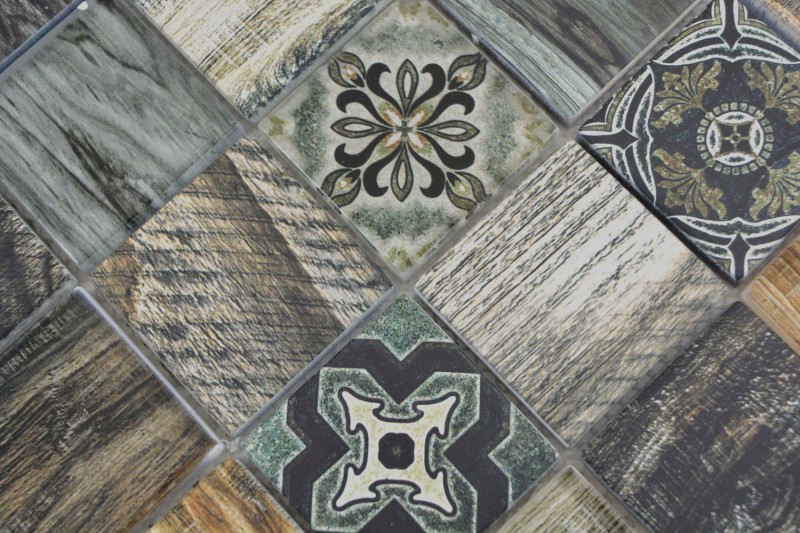 Piastrella a mosaico patchwork casa mare aspetto legno RETRO vintage blu verde parete cucina piastrelle backsplash bagno MOS160-w500
