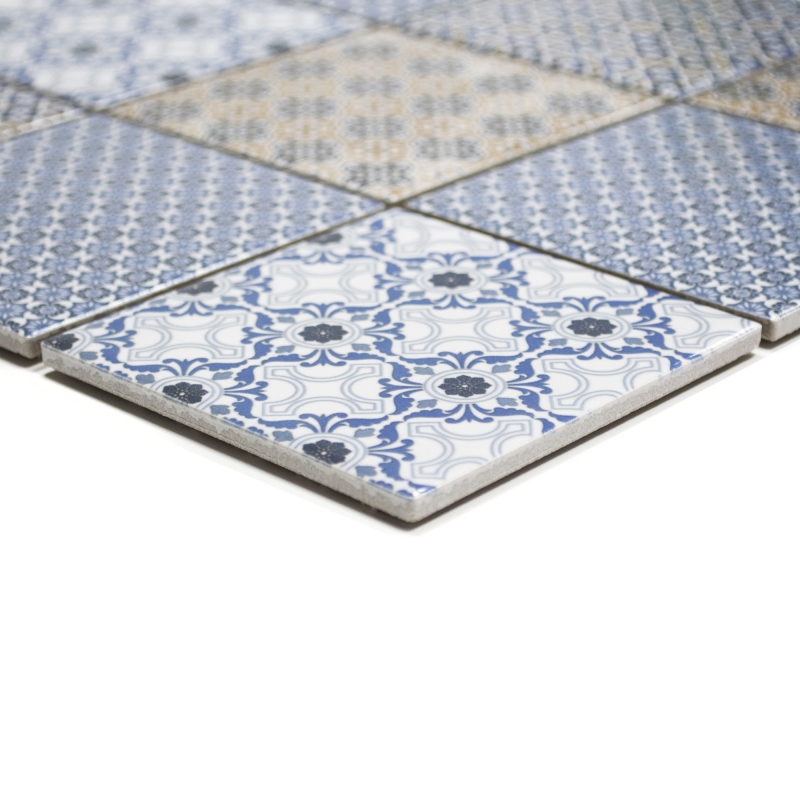 Mosaico vintage dipinto a mano in ceramica bianco blu arancione grigio MOS22B-1404_m