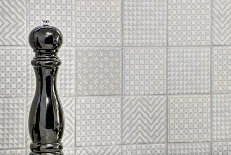 Mosaico retro vintage dipinto a mano in ceramica bianca Geo White MOS22B-1401_m
