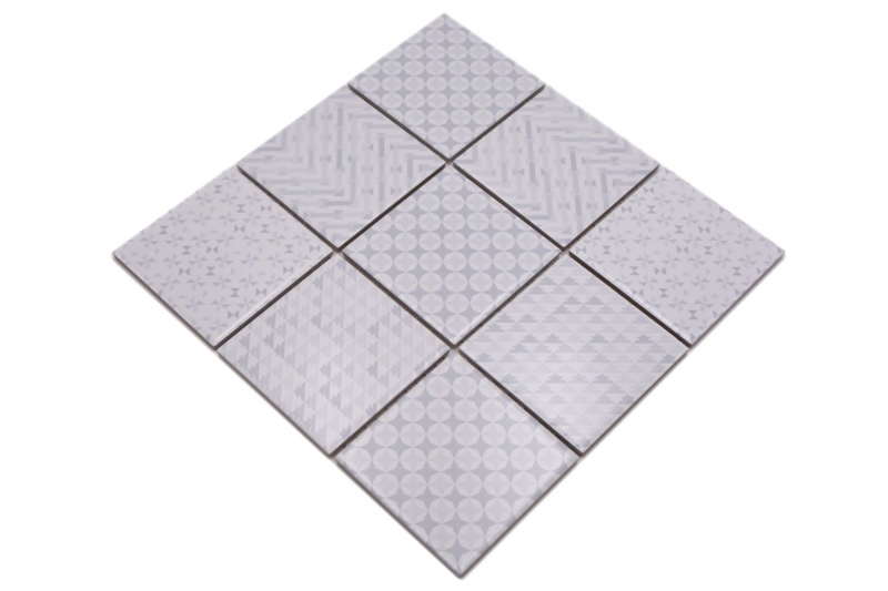 Mosaico retro vintage dipinto a mano in ceramica bianca Geo White MOS22B-1401_m