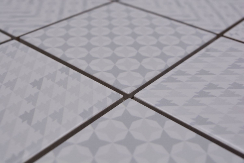 Mosaico retro vintage dipinto a mano in ceramica bianca Geo White MOS22B-1401_m
