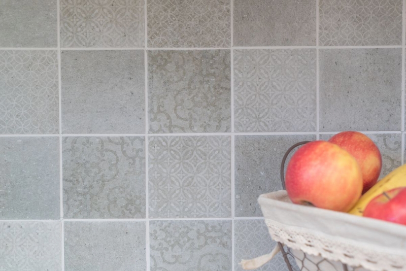 Mosaico retro vintage dipinto a mano in ceramica grigio MOS22-CELLO_m