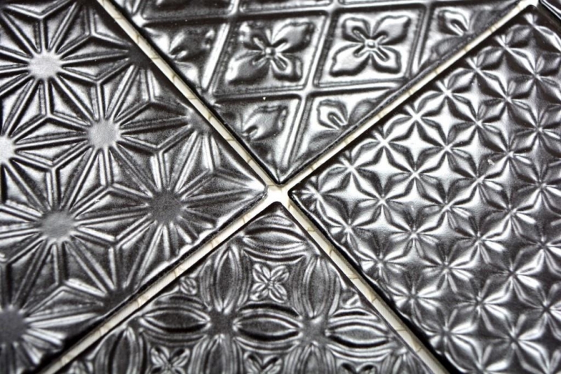 Modello a mano mosaico retro vintage piastrelle in ceramica nero Spirito nero MOS22B-1403_m