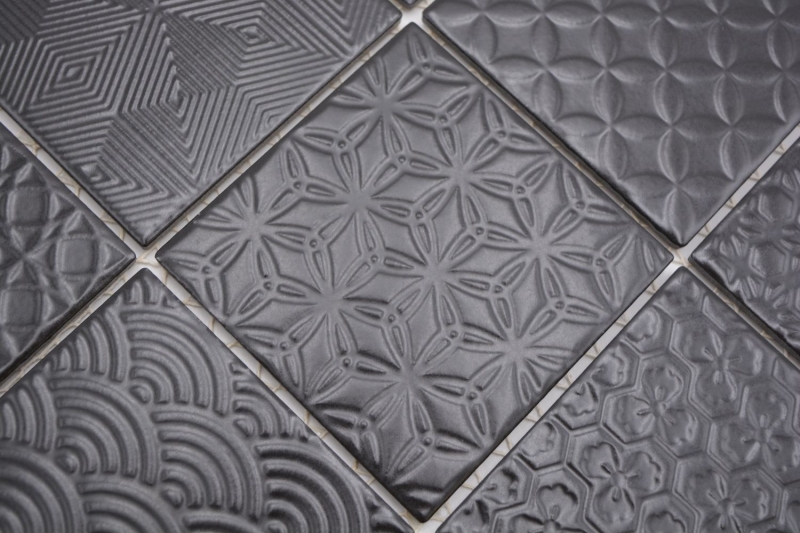 Modello a mano mosaico retro vintage piastrelle in ceramica nero Spirito nero MOS22B-1403_m