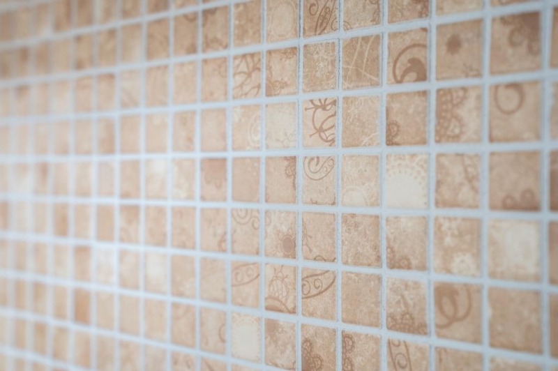 Piastrella di mosaico dipinta a mano mosaico ceramico retro vintage beige marrone alzatina cucina MOS18D-1412_m