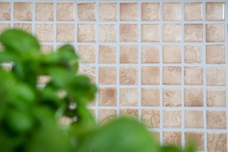 Piastrella di mosaico dipinta a mano mosaico ceramico retro vintage beige marrone alzatina cucina MOS18D-1412_m
