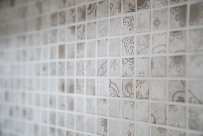 MOS18D-1402_m: piastrelle a mosaico con motivo a mano, mosaico ceramico vintage retrò, piastrelle grigio cachi