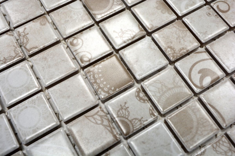 MOS18D-1402_m: piastrelle a mosaico con motivo a mano, mosaico ceramico vintage retrò, piastrelle grigio cachi