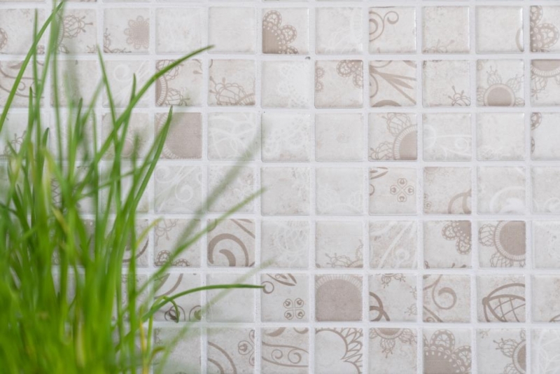 MOS18D-1402_m: piastrelle a mosaico con motivo a mano, mosaico ceramico vintage retrò, piastrelle grigio cachi