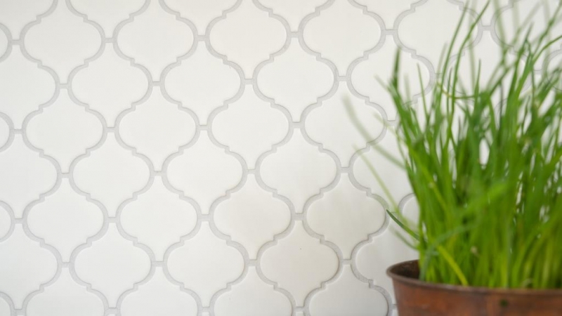 Mosaico vintage dipinto a mano in ceramica fiorentina bianco opaco MOS13-11WM_m