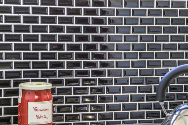 Campione a mano Mini Metro Subway mosaico piastrelle ceramica nero backsplash cucina MOS26-0302_m