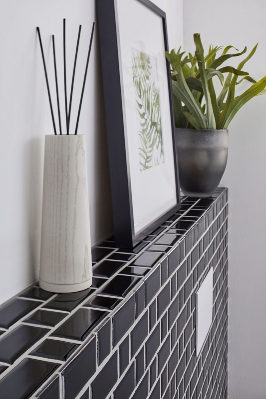 Campione a mano Metro Subway mosaico piastrelle ceramica nero backsplash cucina MOS26WM-0301_m