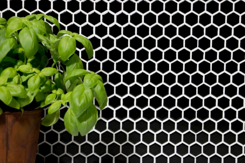Modello a mano mosaico piastrelle ceramica esagono nero lucido parete piastrelle bagno MOS11A-0302_m