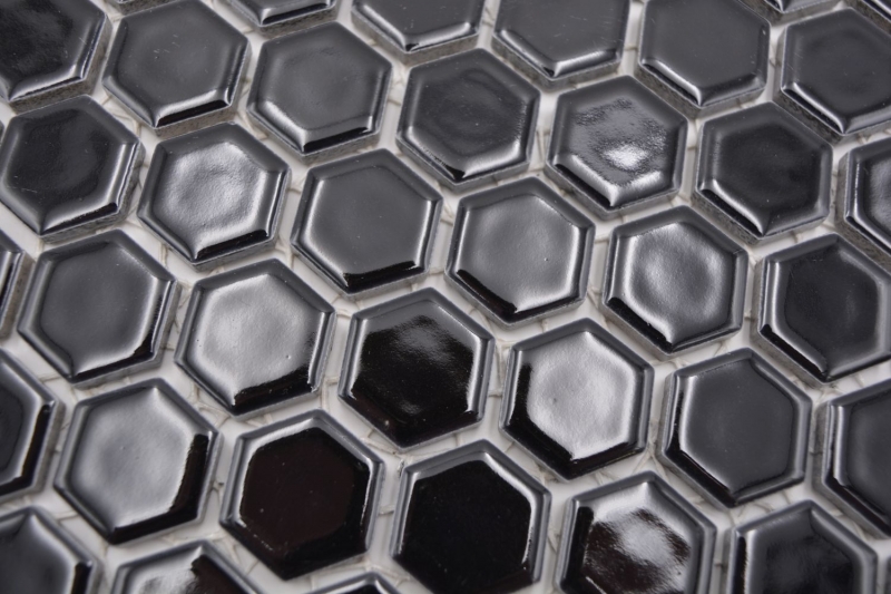 Modello a mano mosaico piastrelle ceramica esagono nero lucido parete piastrelle bagno MOS11A-0302_m