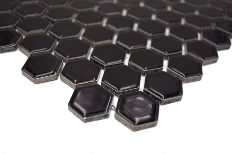 Modello a mano mosaico piastrelle ceramica esagono nero lucido parete piastrelle bagno MOS11A-0302_m