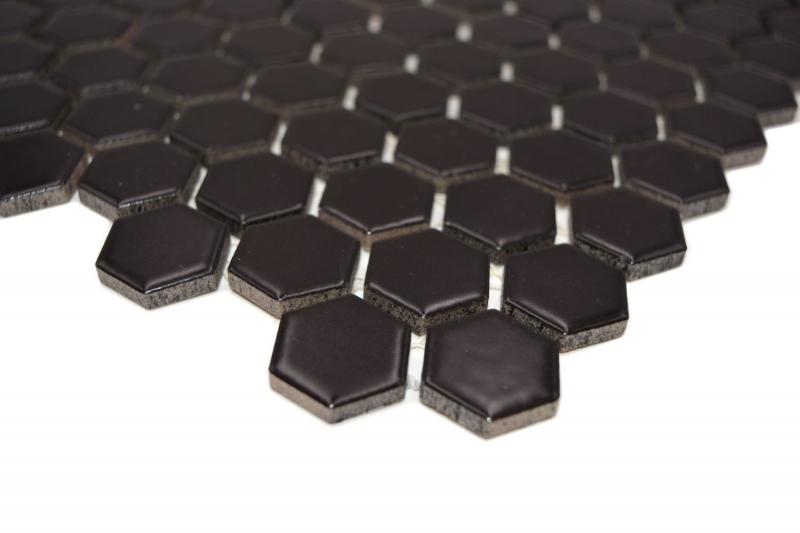 Piastrella di mosaico dipinta a mano in ceramica esagonale nera opaca per doccia MOS11A-0311_m