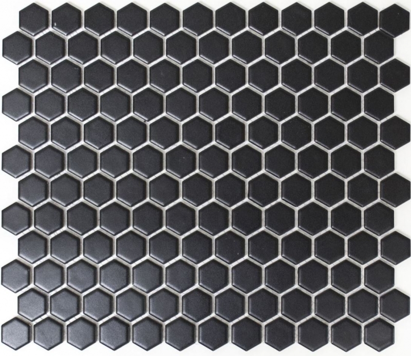 Piastrella di mosaico dipinta a mano in ceramica esagonale nera opaca per doccia MOS11A-0311_m