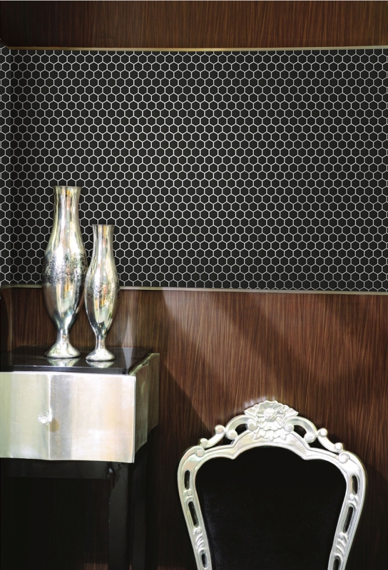 Piastrella di mosaico dipinta a mano in ceramica esagonale nera opaca per doccia MOS11A-0311_m