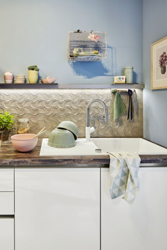 Piastrella di mosaico dipinta a mano in ceramica grigio ventaglio pietra grigio lucido MOS13-FS02_m