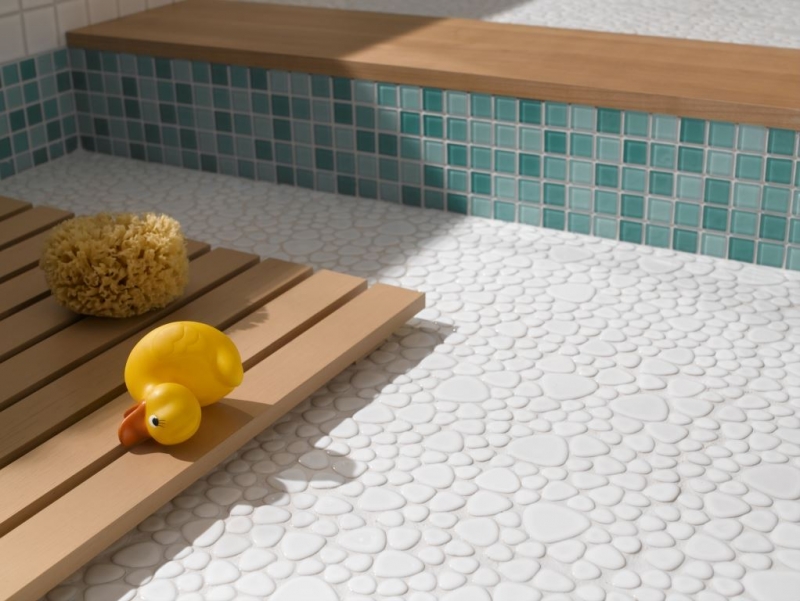 Mosaico di ciottoli dipinto a mano Ciottoli in ceramica bianca lucida piatto doccia backsplash MOS12-0102_m
