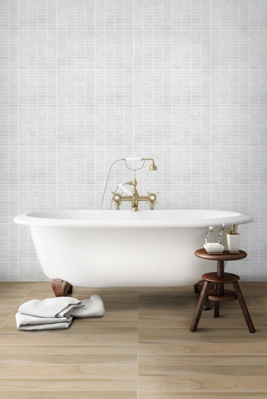 Piastrella a mosaico decorata a mano Rivestimento in ceramica effetto pietra bianca per cucina MOS24-STSO01_m
