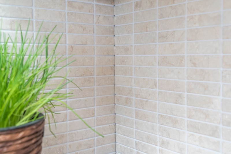 Piastrelle a mosaico decorate a mano Barre in ceramica effetto pietra beige chiaro Backsplash cucina MOS24-STSO45_m