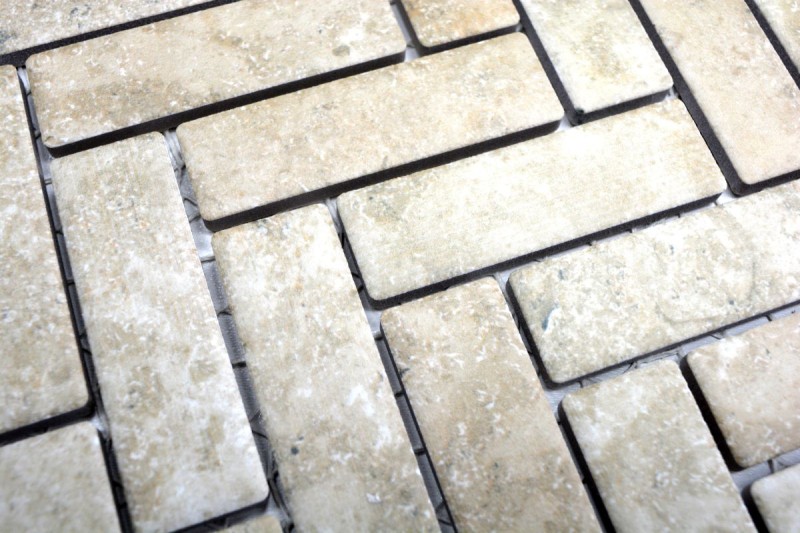 Mosaico dipinto a mano in ceramica a spina di pesce effetto pietra beige backsplash cucina MOS24-SO76_m