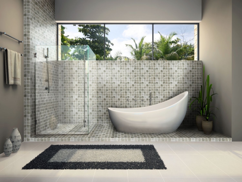 Piastrella di mosaico dipinta a mano, aspetto pietra naturale, struttura grigia, rivestimento del bagno MOS16-HWA4GY_m