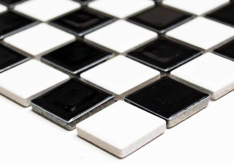 Piastrella di mosaico dipinta a mano in ceramica a scacchiera nero bianco lucido backsplash MOS18-0306_m