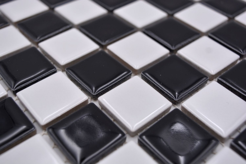 Piastrella di mosaico dipinta a mano in ceramica a scacchiera nero bianco lucido backsplash MOS18-0306_m