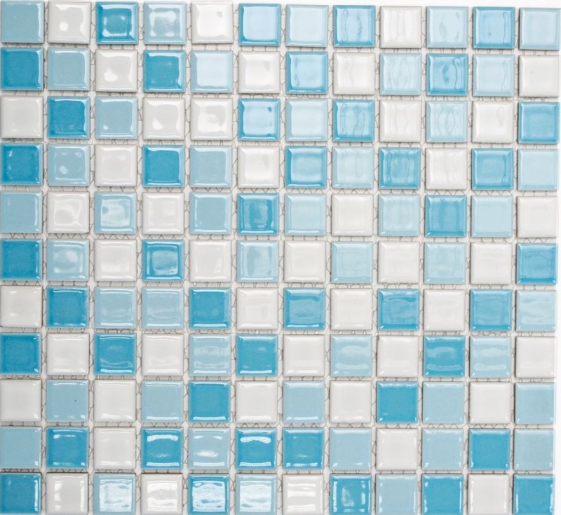 Campione a mano piscina mosaico piastrelle ceramica blu bianco lucido doccia parete MOS18-0407_m