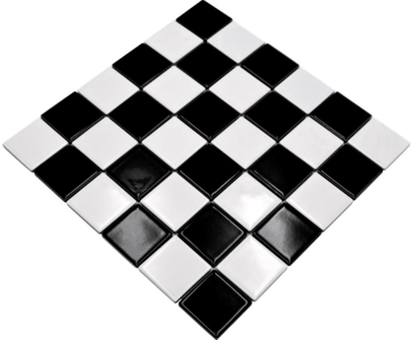 Piastrella di mosaico per cucina dipinta a mano Scacchiera nera bianca lucida MOS16-CD200_m
