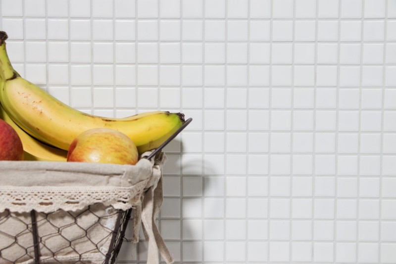 Mosaico ceramico dipinto a mano WHITE MATT alzatina doccia piastrella bagno alzatina cucina MOS18D-0111_m