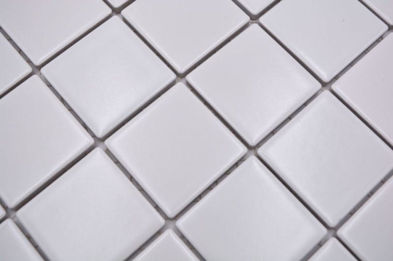 MOS16B-0111_m: piastrella di mosaico a mano in ceramica bianca opaca specchio per bagno