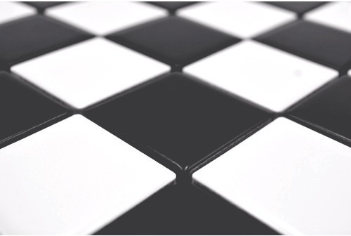 Piastrella di mosaico dipinta a mano in ceramica bianca nera opaca a scacchiera MOS16-CD202_m