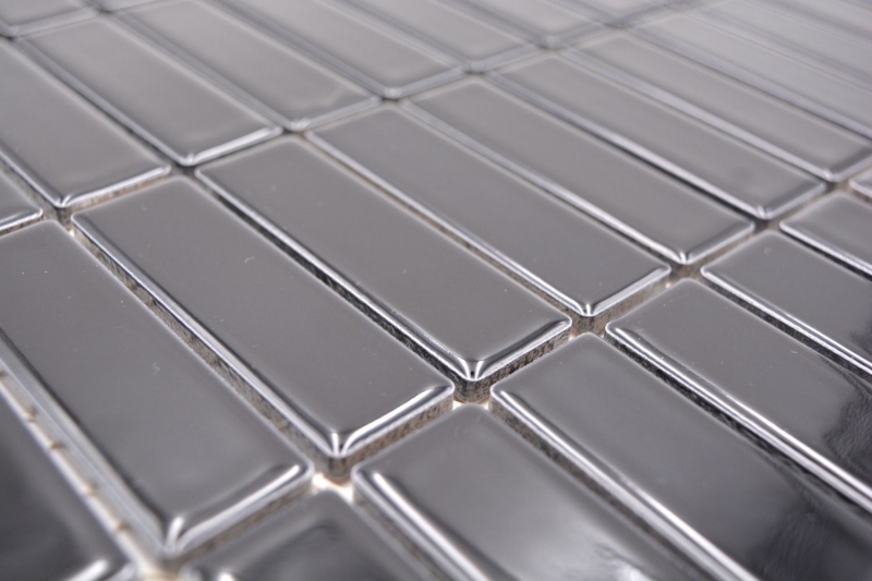 Piastrella di mosaico dipinta a mano in ceramica aste nere lucide per doccia MOS24-0302_m