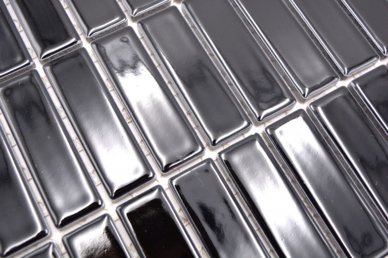 Piastrella di mosaico dipinta a mano in ceramica aste nere lucide per doccia MOS24-0302_m