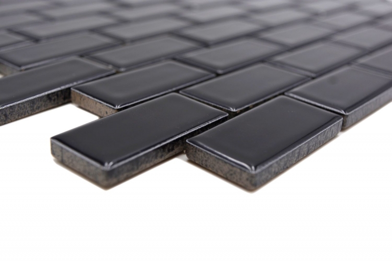 Piastrella a mosaico decorata a mano in ceramica mattone nero lucido per cucina MOS24-4BG_m