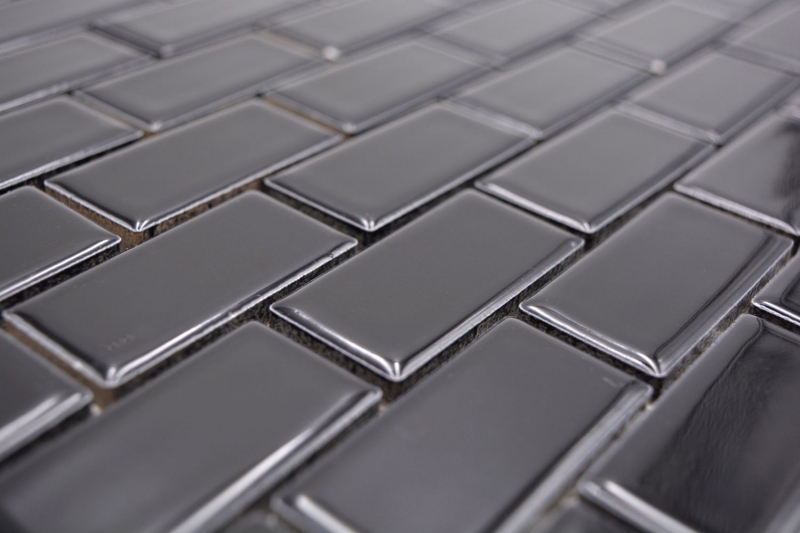 Piastrella a mosaico decorata a mano in ceramica mattone nero lucido per cucina MOS24-4BG_m